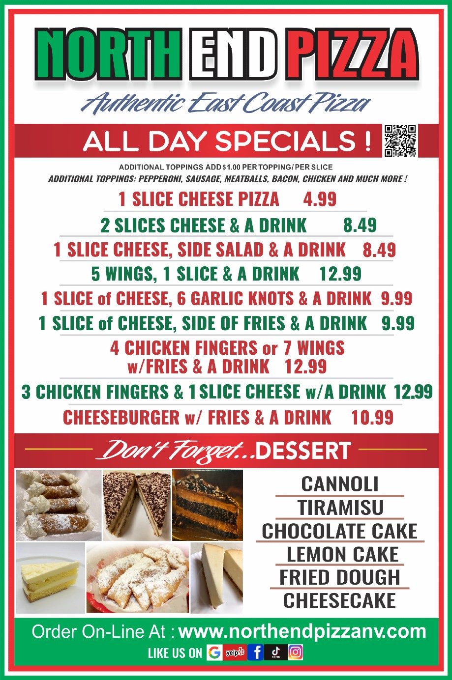 NORTHEND REVISED MENU FOR WEBSITE